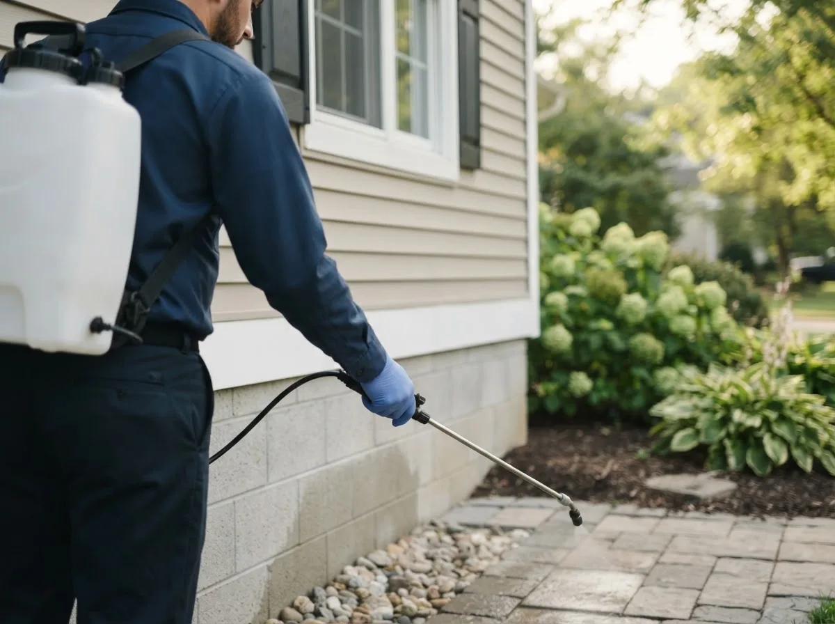 Pest control technician inspecting a home in Hale, MO